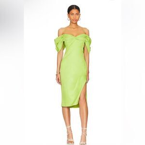 NEW L’Academie Revolve Gemma Midi Dress The Academy Lime Green Large